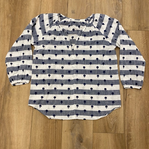 🌟ROLLER RABBIT🌟 MALM BLOUSE TOP BOLA STRIPE EMBROIDERED FLOWER BLUE WHITE - Picture 2 of 7